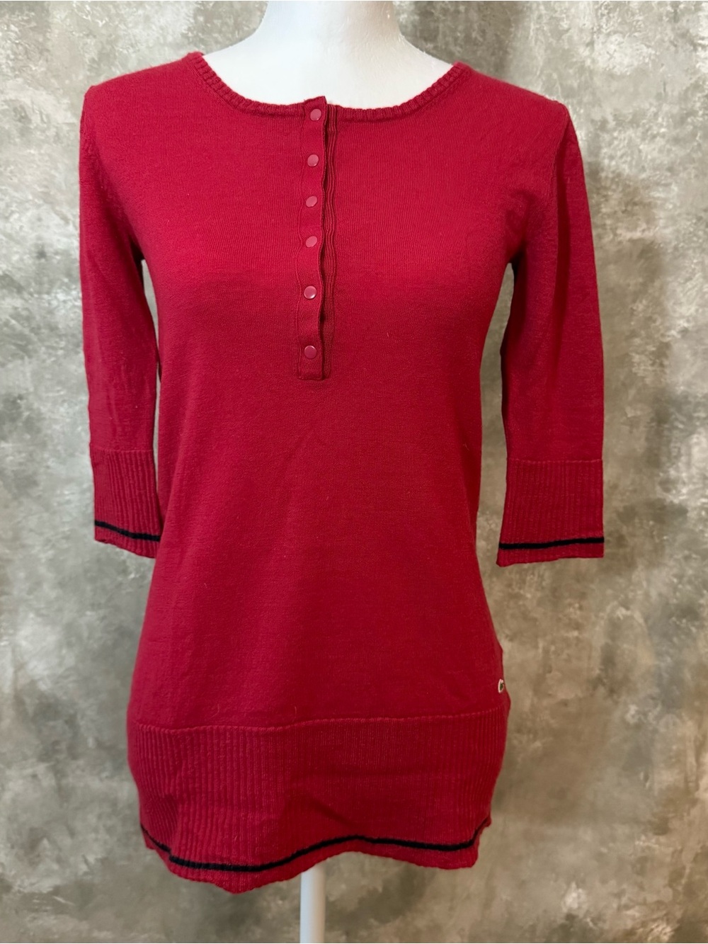 Lacoste Crimson Henley Knit Tunic with Contrast Trim (Love 24)